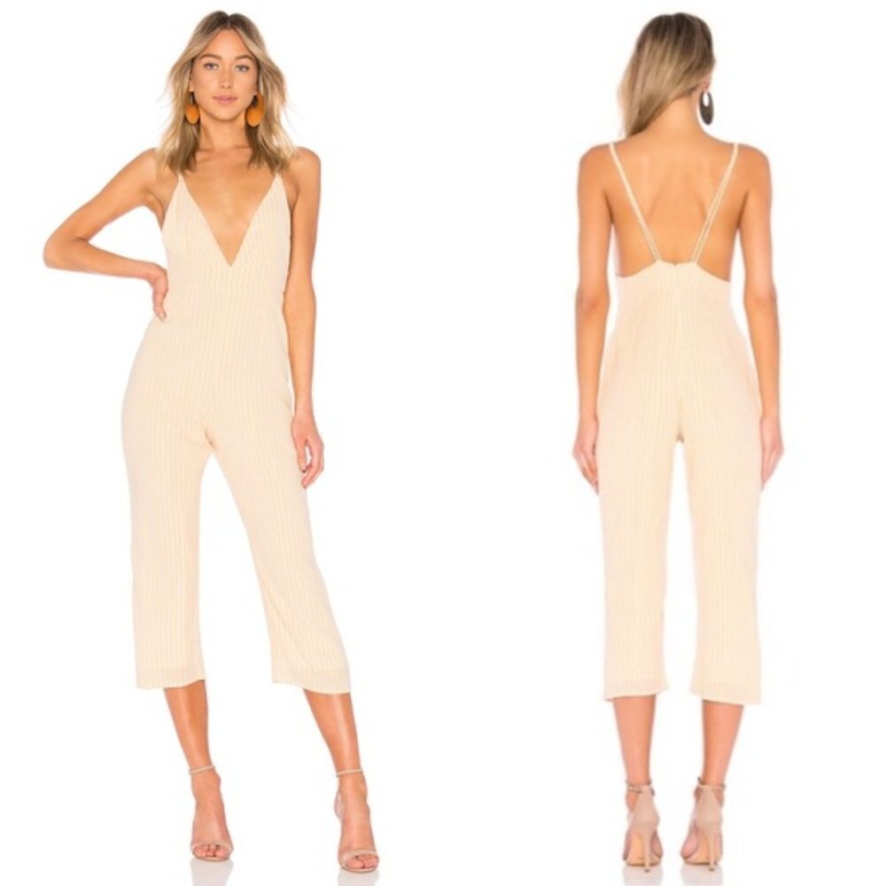 New Privacy Please "League" Striped Cropped Jumpsuit